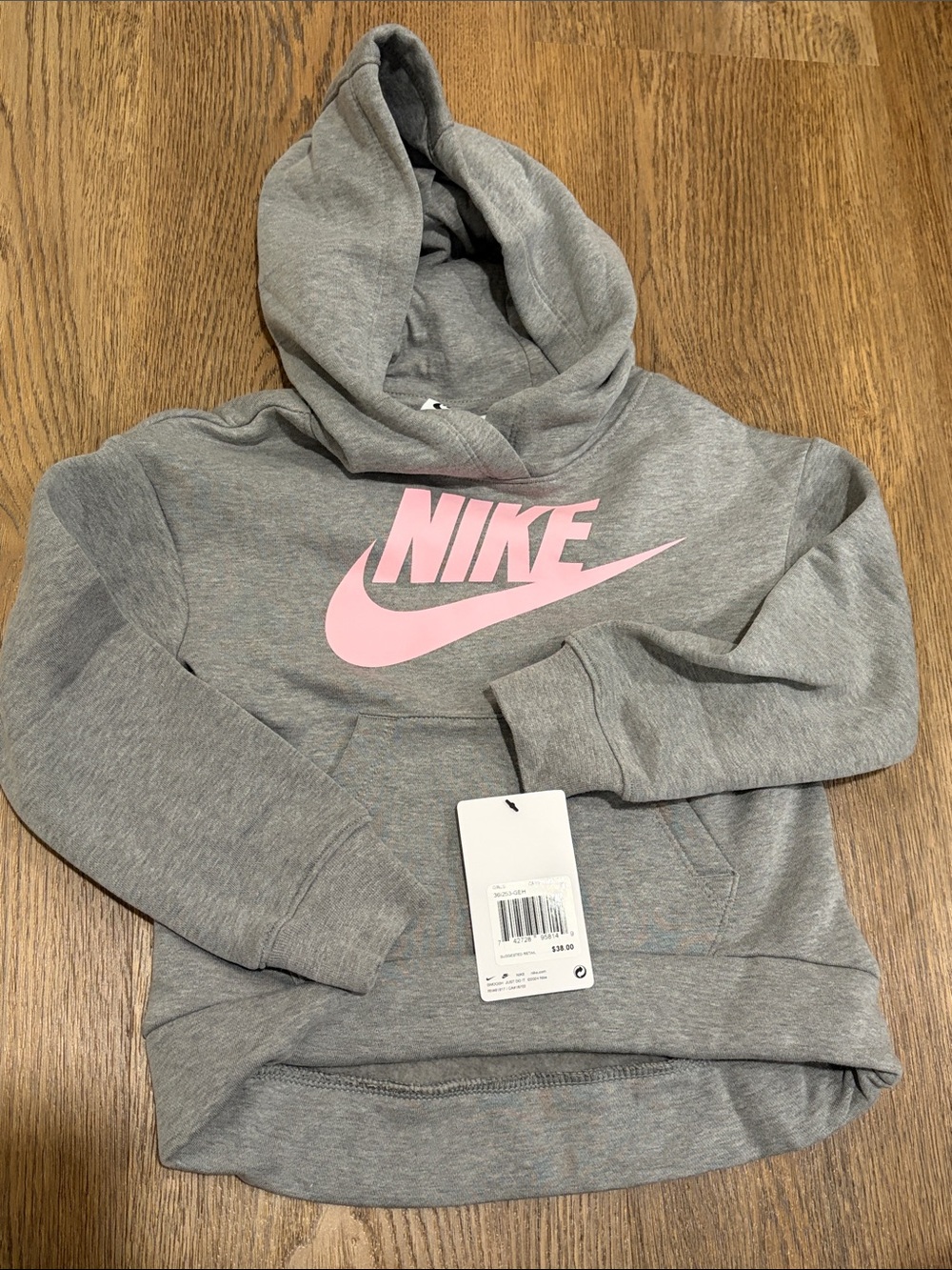 Nike Girls Gray Hoodie with Pink Logo
